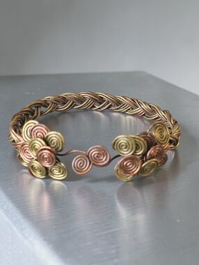 Handcrafted Two-Tone Copper & Brass Spiral Cuff Bracelet